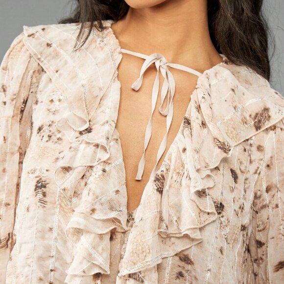 Casual Women's Flowy Ruffle V-Neck Long Sleeve Textured Chiffon Mini Dress - Picture 4 of 6